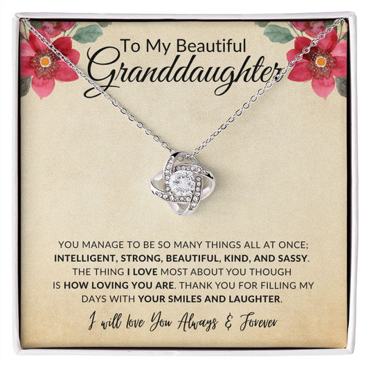 To My Granddaughter | Love Knot Necklace | Intelligent, Strong, Beautiful, Kind