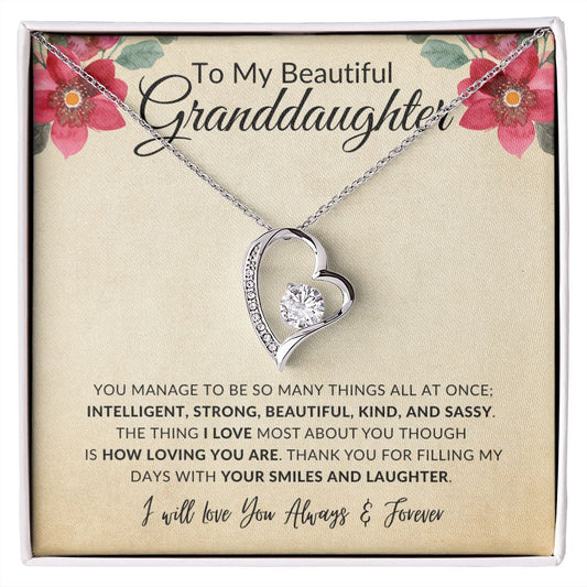 To My Granddaughter | Forever Love Necklace | Intelligent, Strong, Beautiful, Kind